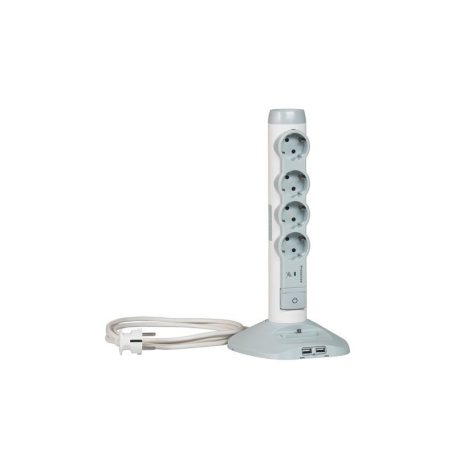 (694614) LEGRAND  túlfeszültségvédo elosztóoszlop, 4x2P+F, 2xUSB, 1xmicroUSB 2m vezetékkel